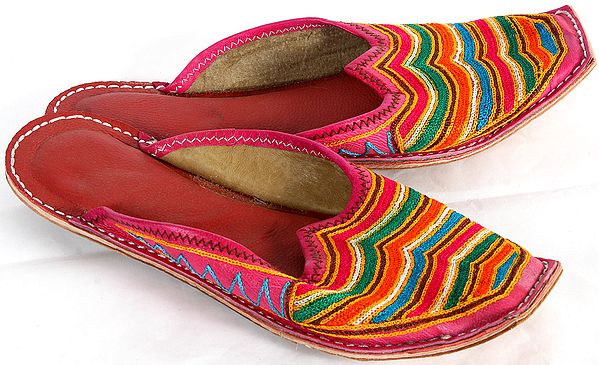 Slippers with Multi-color Thread Embroidery