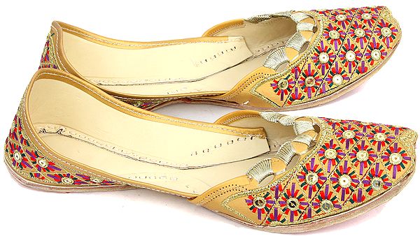 Wheat Jootis with Sequins and Embroidery