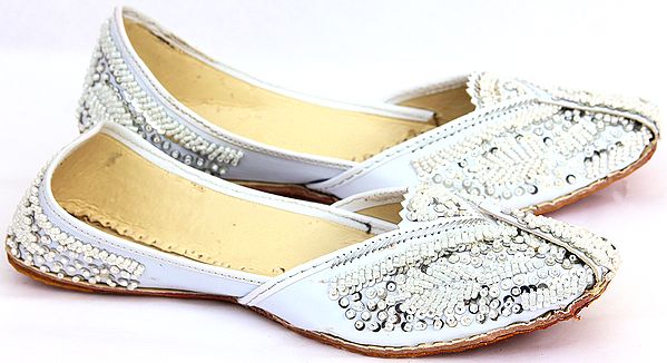 White Jootis with Beadwork and Sequins