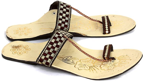 Tri-Color Chappals with Embroidery