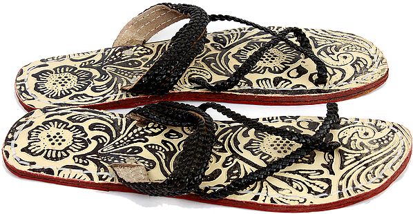 Black Chappals with Floral Motifs