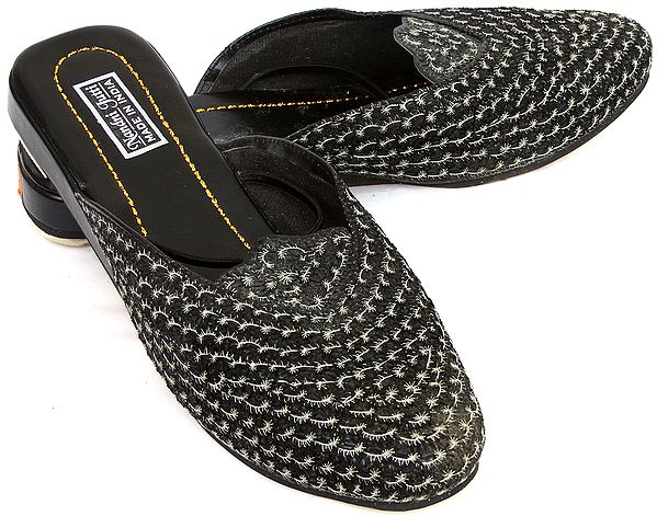 Black Slippers with Aari Embroidery