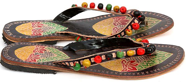 Black Chappals with Beaded Straps