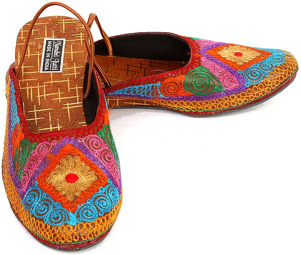 Slippers with Tri-Color Aari Embroidery
