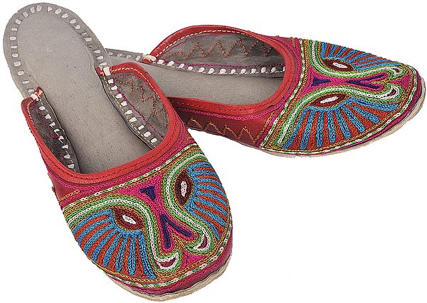 Multi-Color Metallic Thread Embroidered Slippers