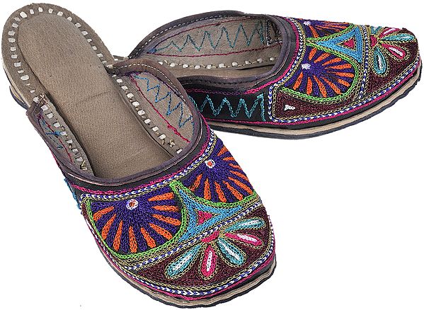 Multi-Color Slippers with Aari Embroidered Flowers