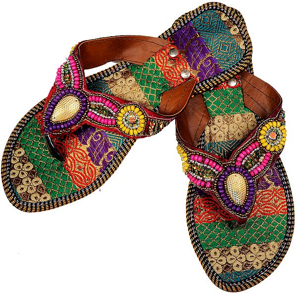 Multi-Color Fancy Sandals with Beadwork | Exotic India Art