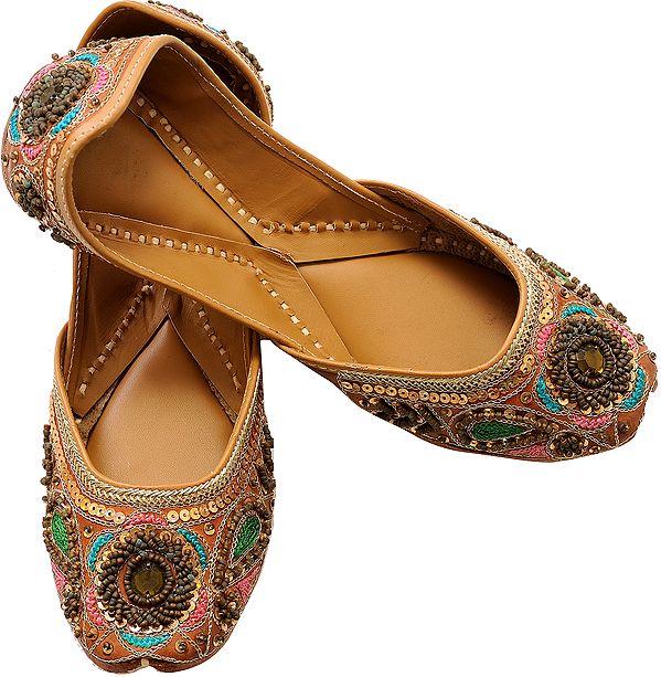 Brown Jooties from Punjab with Beads and Sequins
