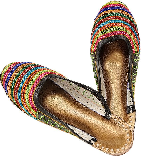 Rainbow Aari-Embroidered Slippers from Punjab