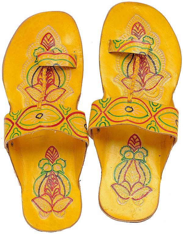 Shantiniketan Slippers with Painted Peacocks