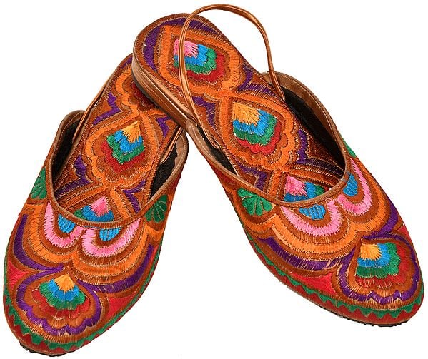 Multicolored Slip-on Sandals with Floral-Embroidery All-Over
