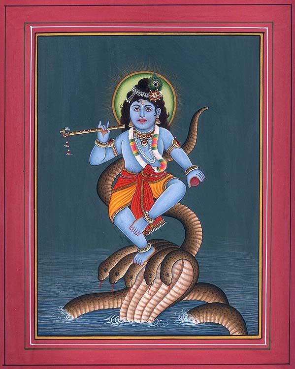 A Dancing Krishna Subdues the Serpent Kaliya (Bhagavata Purana 10.16)