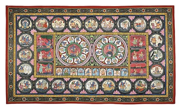 39" x 23" Shri Krishna Lila with Dashavatara Patachitra Painting | Handmade | Traditional Color | Shri Krishna Leela Patachitra Paintings | Made in India