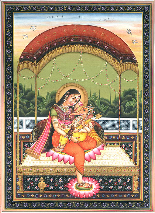 Child Ganesha in the Lap of Mother Parvati