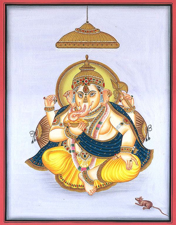 Four-armed Seated Ganesha Eating Laddoos