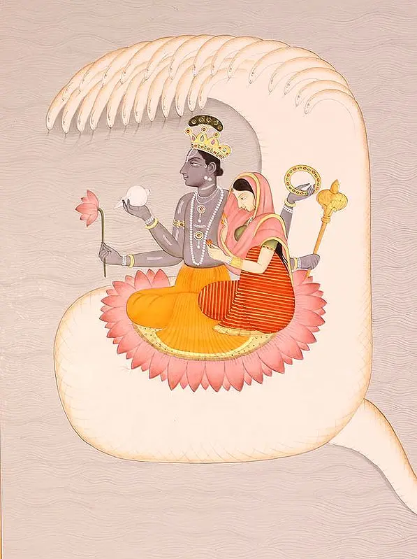 Lord Vishnu with Lakshmi in Kshirasagara, the Ocean of Milk