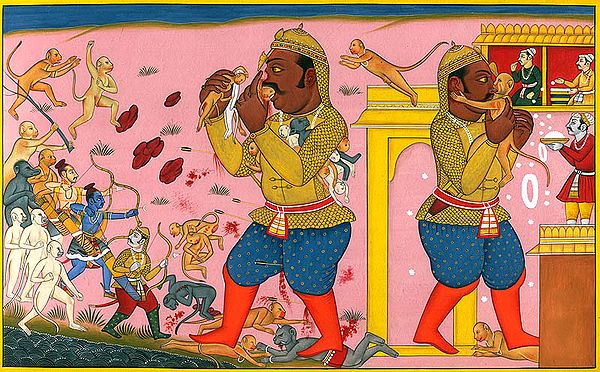 Rama and Lakshmana Battling Against Kumbhakarana