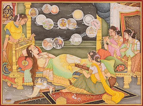 Fourteen Dreams of Trishala, the Mother of Tirthankara Mahavira (An Important Jain Painting)