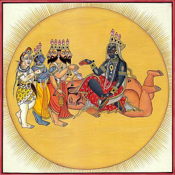 Devi Bhadrakali, The Trimurti Bowing Before Her (Tantric Devi Series)