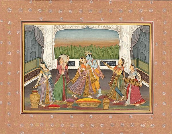 Krishna Playing Holi with Radha and Gopis