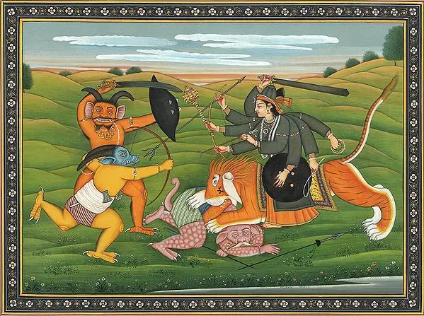 Lion-riding Durga Killing Demons