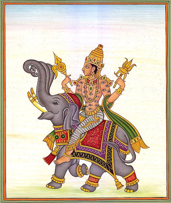 Lord Indra Riding His Three Trunked Vehicle