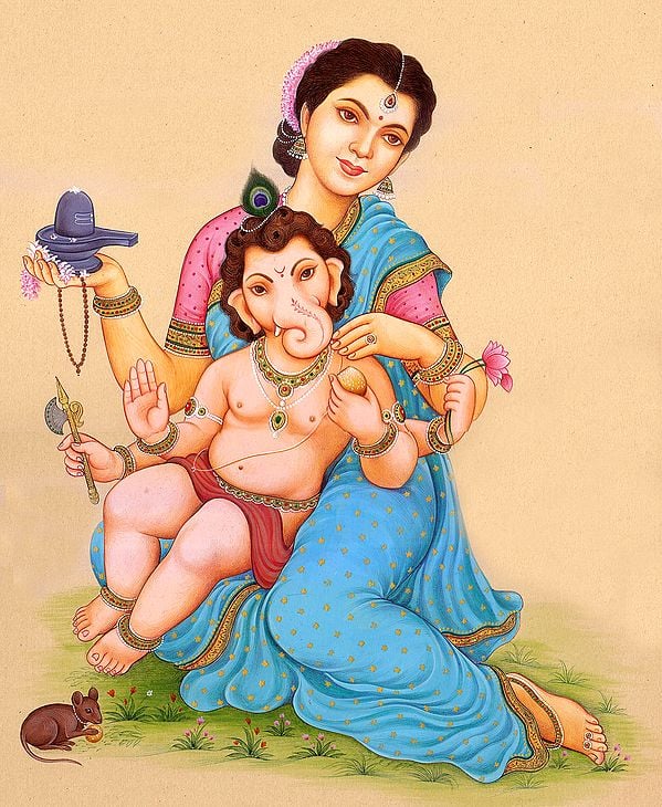 Child Ganesha in the Lap of Mother Parvati