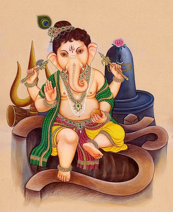 Child Ganesh Installed on the Sacred Syllable AUM