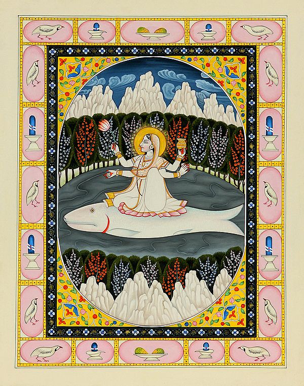 Goddess Ganga Watercolor Painting on Paper