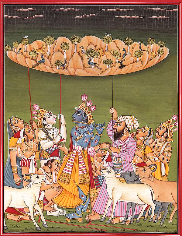Lord Krishna Lifts Mount Govardhan