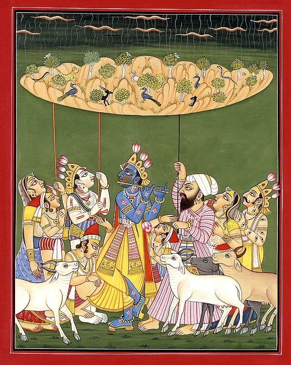 Krishna Protecting Brij by Lifting Mount Govardhana
