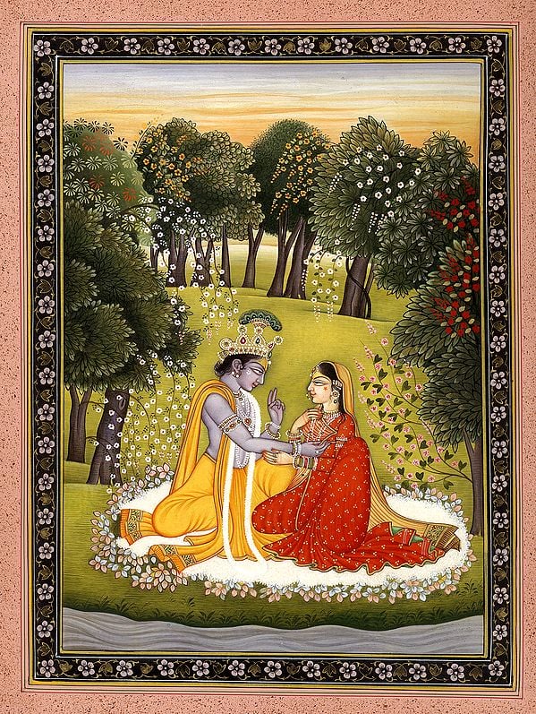 Krishna Appeasing Radha for Not Coming on Time