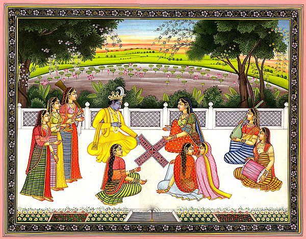 Radha and Krishna Playing the Game of Chaupara