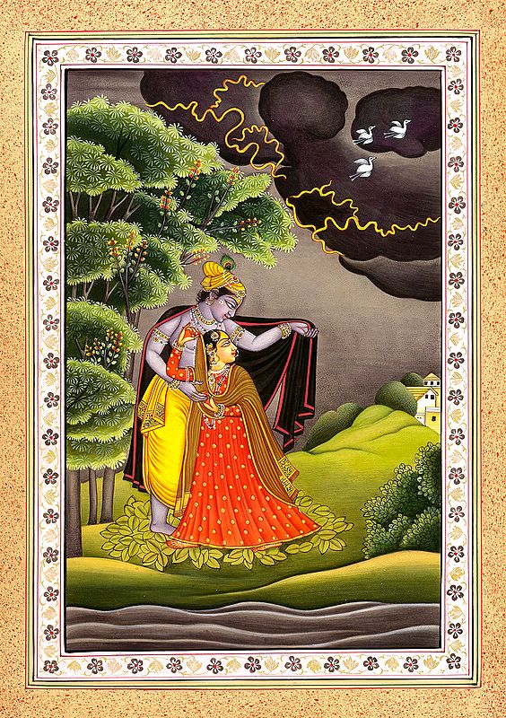 Krishna Protects Radha from the Thunderstorm