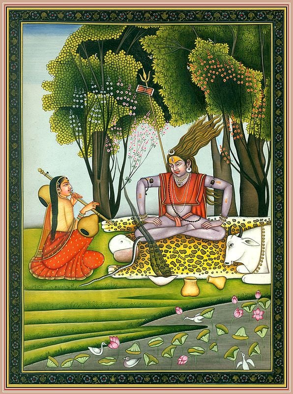 Lord Shiva in Meditative Dance with Parvati Playing Vina