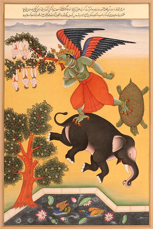 Garuda Flying Off with Tree Branch Carrying Yogis (An Episode from the Mahabharata)