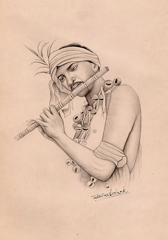 A Tribal Playing on Flute