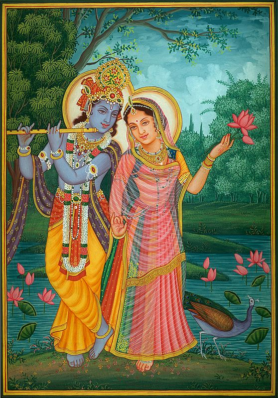 Lord Krishna Playing Flute For Radha