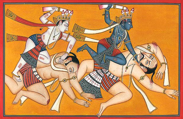 Krishna and Balarama Kill the Wrestlers with the Tusks of the Elephant Kuvalayapida