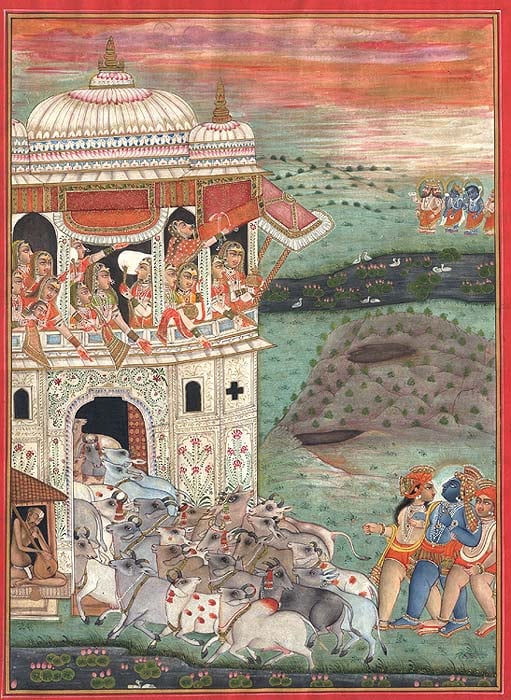 Krishna and Gopas Back with Cows