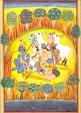 Krishna Swallows the Forest Fire<br>Basholi