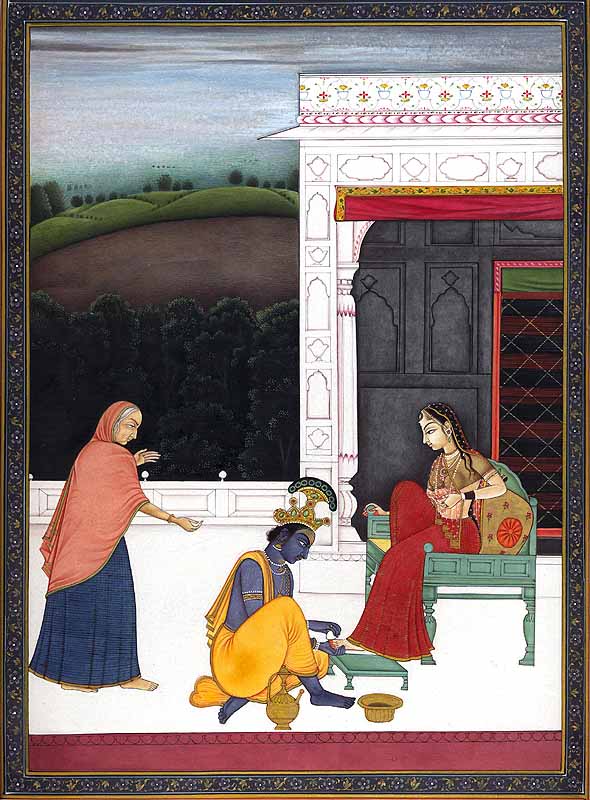 Krishna washes Radha's feet