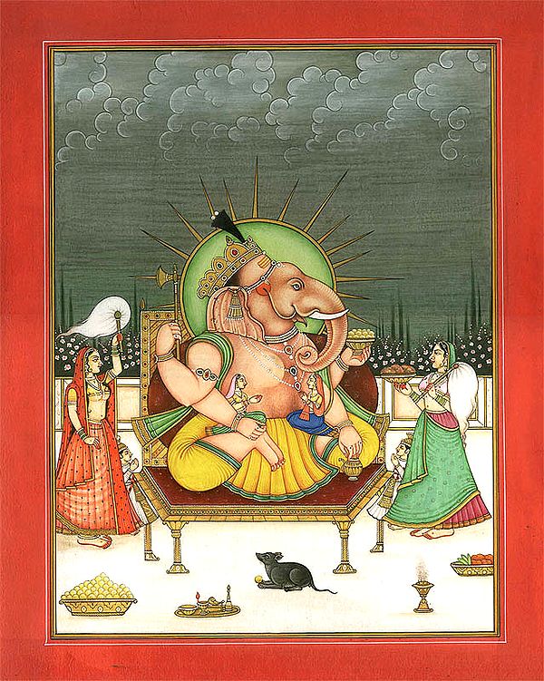 Lord Ganesha with Buddhi and Siddhi