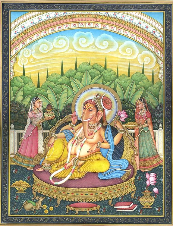 Lord Ganesha with His Consorts