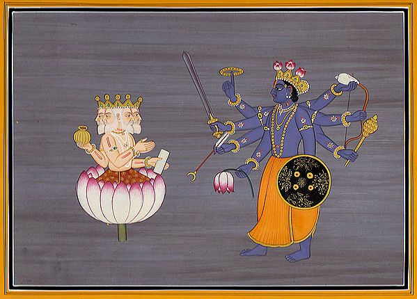 Mahavishnu Blesses Brahma Ji after His Prolonged Tapasya (For Creation of the Universe)