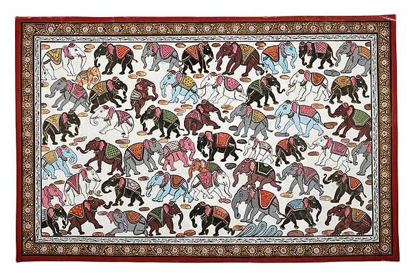 28" x 18" Elephants Patachitra Paintings |Traditional Colors | Handmade | Heard of Elephants Patachitra Paintings | Made in India
