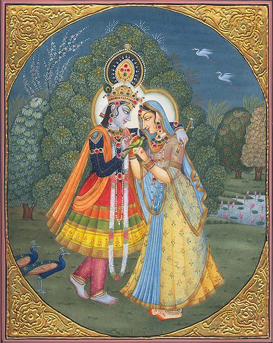 Radha Krisha with Parrot (Symbol of Love)
