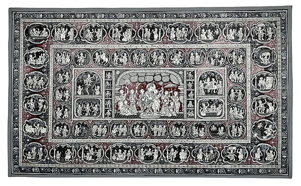 39" x 24" Large Lord krishna and Vishnu Lila Patachitra Painting |Traditional Colors | Handmade | krishna Lila Patachitra Paintings | Vishnu Lila Patachitra painting | Made in India