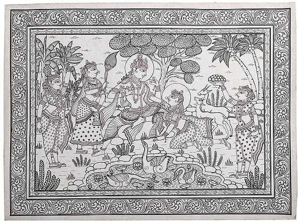 Radha-Krishna With The Milkmaids In A Particularly Romantic Glade
