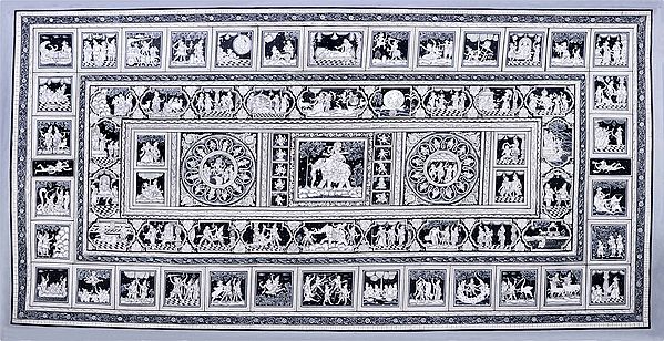 Monotone, Highly Intricate Krishnaleela Panels (Composite Painting)
